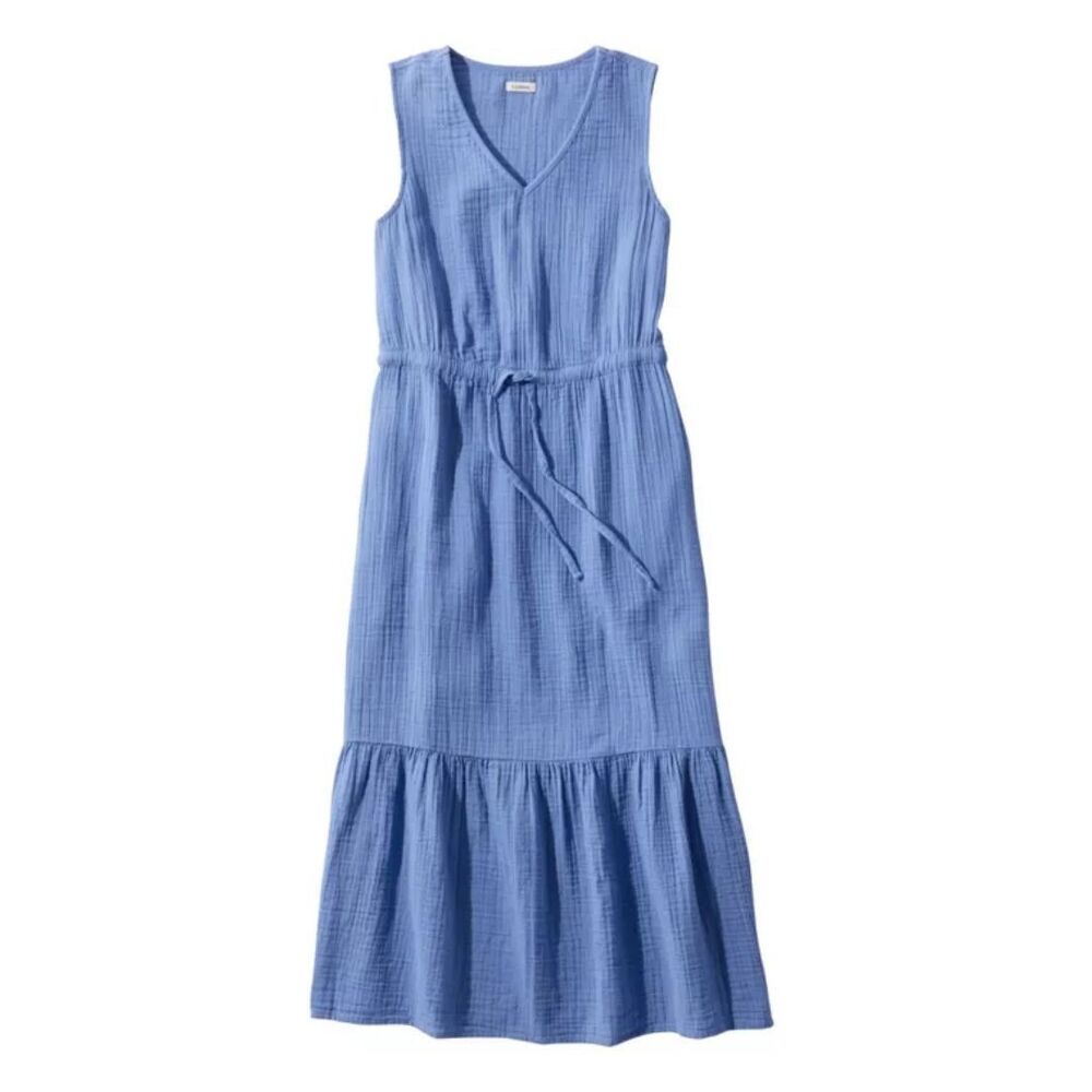 LL Bean Cloud Gauze Midi Dress Plus Size 1X Blue Deep Lake New